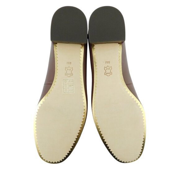 New TORY BURCH Logo Brown Leather 25mm Block Heel Ballet Flats 8 - Picture 5 of 5